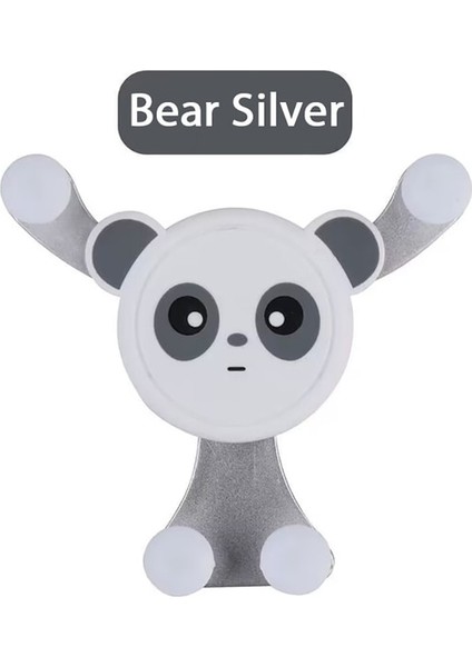 Ayı Gümüş Araç Telefonu Tutucu Montaj Standı Gps Desteği iPhone 13 12 11 Pro Xiaomi Huawei Samsung Araç Hava Firar Evrensel Akıllı Telefon Braketi (Yurt Dışından)