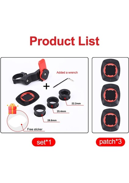 1 Kırmızı Set 3 Kırmızı Yama Telefon Braketi Mtb Bisiklet Scooter Için Motosiklet Navigasyon Bisiklet Tutucu Xiaomi iPhone Için 360 ° Dönebilen Güvenlik Kilidi Braketi (Yurt Dışından)
