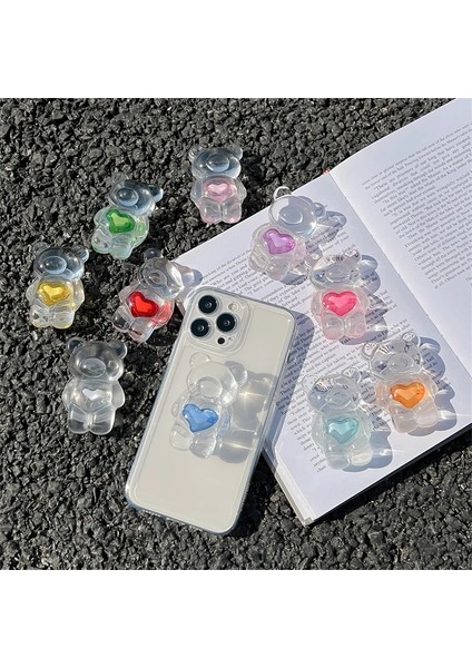 E Kore Sevimli 3D Şeffaf Epoksi Kristal Aşk Kalp Ayı Griptok Braketi iPhone 11 13 Promax Telefon Tutucu Kılıf Standı Kavrama Tok (Yurt Dışından) fiyatları