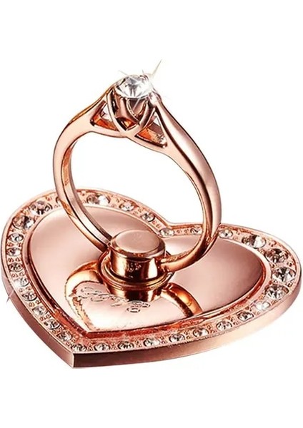 Gül Kırmızı Evrensel Metal Parmak Yüzük Cep Telefonu Standı Tutucu Moda Takı Stil Tutucu iPhone Huawei Samsung Için Kalp Şekli Standı (Yurt Dışından)