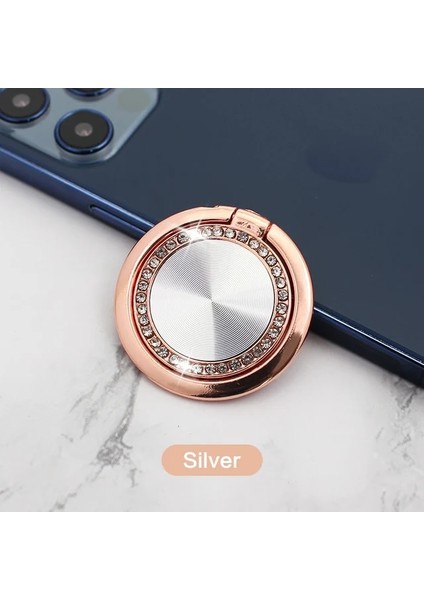 Gümüş Lüks Metal Cep Telefonu Soket Standı Evrensel 360 Derece Dönme Parmak Yüzük Tutucu Manyetik iphone 12 Pro Akıllı Telefon (Yurt Dışından)