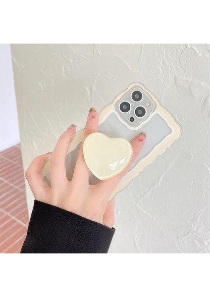 Kore 3D Cam Şeffaf Epoksi Kristal Top Kalp Griptok Braketi iPhone 11 13 Pro Max Moblie Telefon Kılıfı Standı Kavrama Tok (Yurt Dışından) modelleri