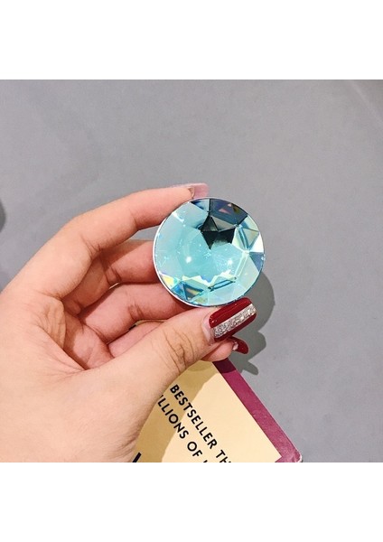 Mavi 1 Adet Renkli 3D Mücevher Popüler Yuvarlak Cep Telefonu Katlanır Streç Braket Telefon Tutucu Kılıf Parmak Tutucu Cep Telefonu Standı (Yurt Dışından)