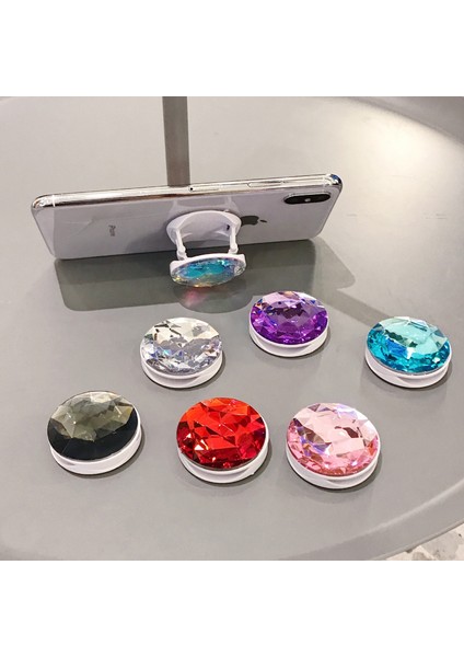 Mavi 1 Adet Renkli 3D Mücevher Popüler Yuvarlak Cep Telefonu Katlanır Streç Braket Telefon Tutucu Kılıf Parmak Tutucu Cep Telefonu Standı (Yurt Dışından) modelleri