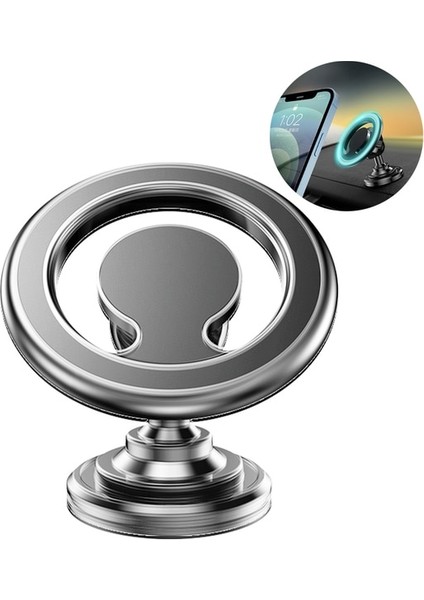 Gümüş Lüks Metal Manyetik Araç Telefonu Tutucu iPhone 12 13 14 Pro Max Magsafe Kılıfı 360 Rotasyon Telefon Montaj Desteği Samsung Mi (Yurt Dışından)