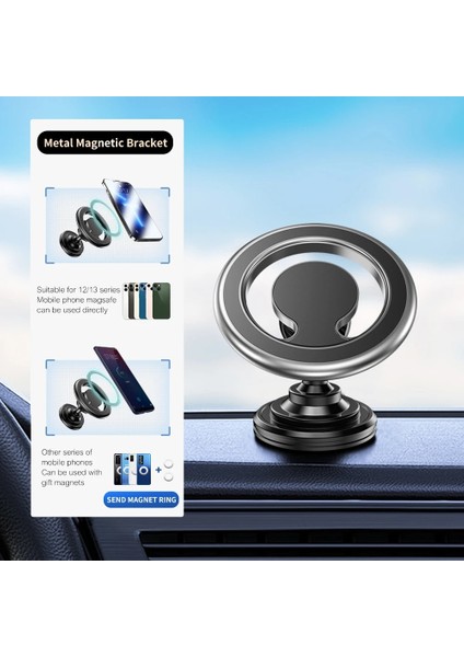 Gümüş Lüks Metal Manyetik Araç Telefonu Tutucu iPhone 12 13 14 Pro Max Magsafe Kılıfı 360 Rotasyon Telefon Montaj Desteği Samsung Mi (Yurt Dışından) indirimleri