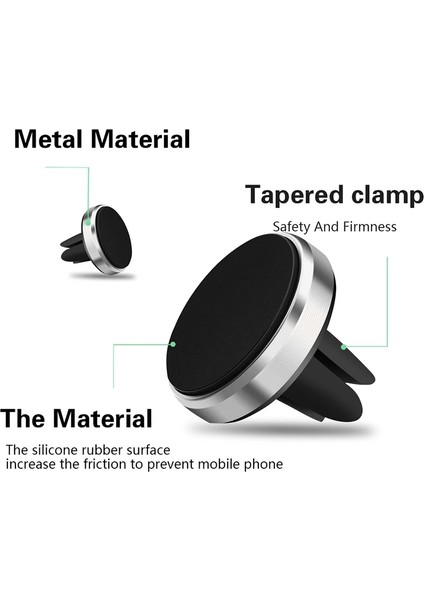 Gümüş Manyetik Telefon Tutucu Araba Standı Mıknatıs Hava Firar Cep Telefonu Braketi Araba Manyetik Tutucu Telefon Için iPhone 12 Pro Max Samsung (Yurt Dışından) fırsatları