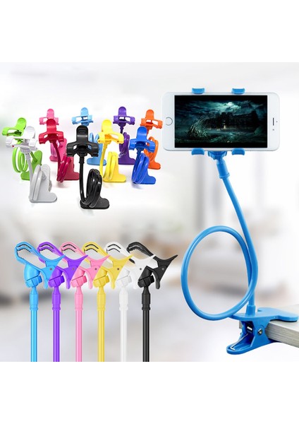 Pembe Evrensel 360 Telefon Tutucu Esnek Klip Cep Cep Telefonu Tutucu Tembel Yatak Masaüstü Braketi Montaj Standı Standı Taban Braketi Stok (Yurt Dışından)