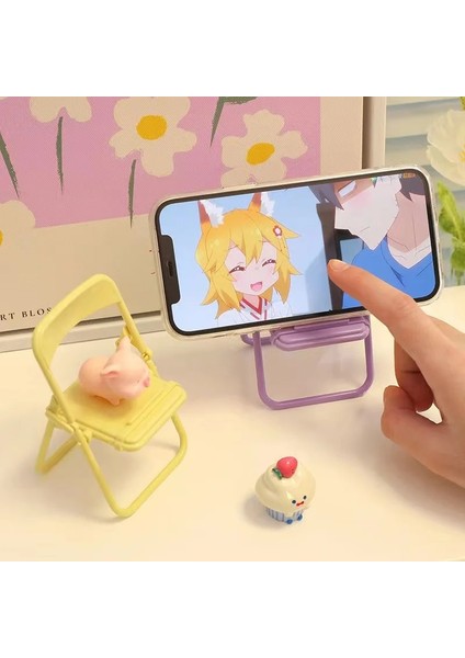 Sarısı Taşınabilir Mini Cep Telefonu Standı Masaüstü Sandalye Standı 4 Renk Ayarlanabilir Macaron Renk Standı Katlanabilir Shrink Dekorasyon Dekorasyon (Yurt Dışından)
