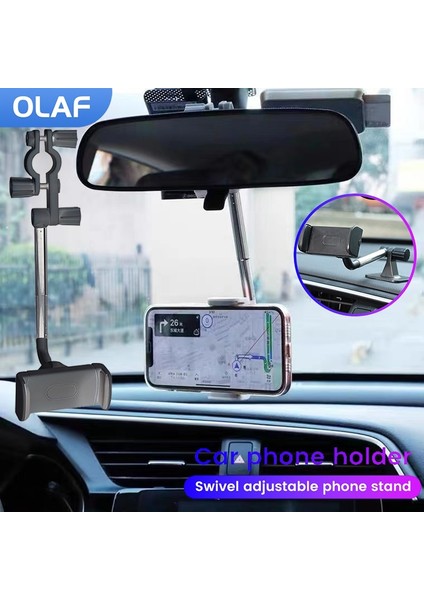 Macun Siyah 360° Dönebilen Ayna Cep Telefonu Tutucusu Araçta Evrensel Klip Dönebilen ve Geri Çekilebilir Araç Telefonu Tutucu Gps Cep Telefonu Tutucu (Yurt Dışından)