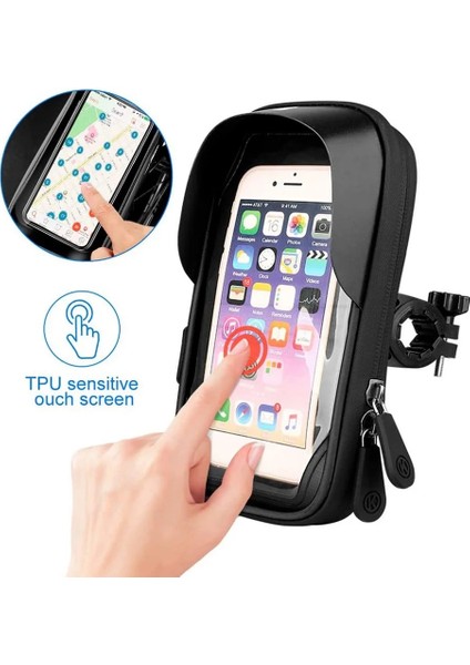 Siyah Su Geçirmez Bisiklet Motosiklet Telefon Tutucu Bisiklet Telefonu Dokunmatik Ekran Çantası iPhone 12PRO Samsung Için 6.4 Inç Bisiklet Gidon Tutucu (Yurt Dışından) modelleri
