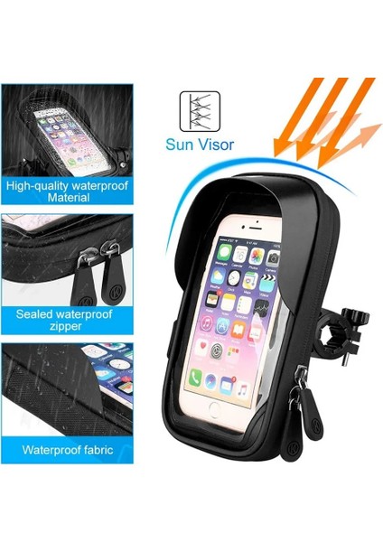 Siyah Su Geçirmez Bisiklet Motosiklet Telefon Tutucu Bisiklet Telefonu Dokunmatik Ekran Çantası iPhone 12PRO Samsung Için 6.4 Inç Bisiklet Gidon Tutucu (Yurt Dışından) indirimleri