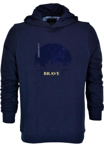 Erkek Kapüşonlu Baskılı Basic Sweatshirt R2219 BGL-ST03193