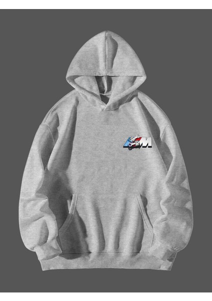 Gri Ön Bmwm Baskılı Oversize Sweatshirt