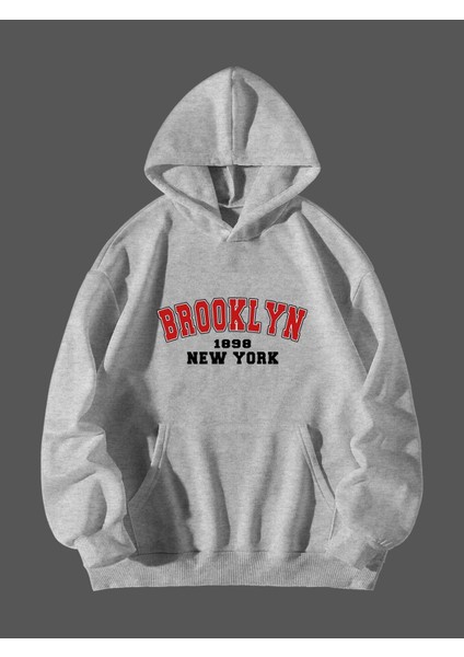 Gri Ön Brooklyn New Baskılı Oversize Sweatshirt