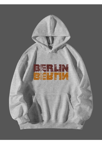 Gri Ön Berlin Baskılı Oversize Sweatshirt