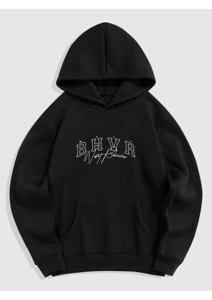 Siyah Ön Wrst Bhvr Baskılı Oversize Sweatshirt