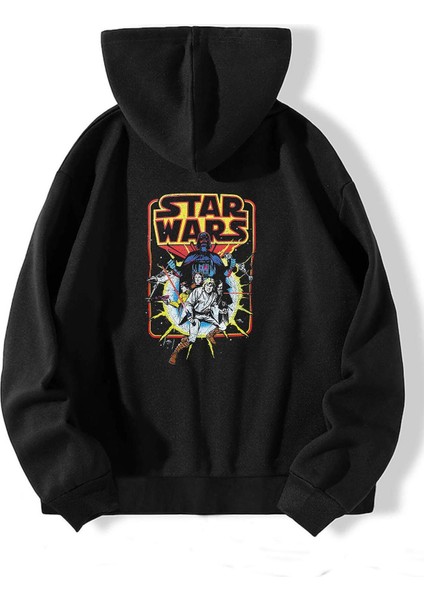 Siyah Arka Star Wars Baskılı Oversize Sweatshirt