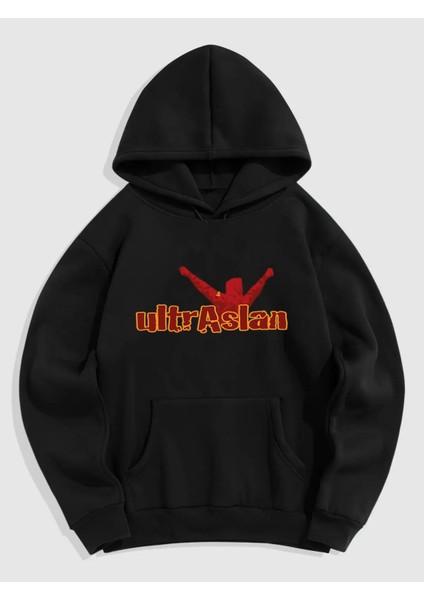 Siyah Ön Ultra Aslan Baskılı Oversize Sweatshirt