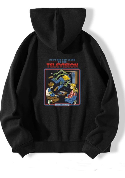 Siyah Arka Television Baskılı Oversize Sweatshirt