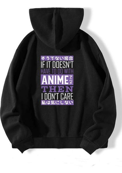 Siyah Arka Anime Mor Yazı Baskılı Oversize Sweatshirt