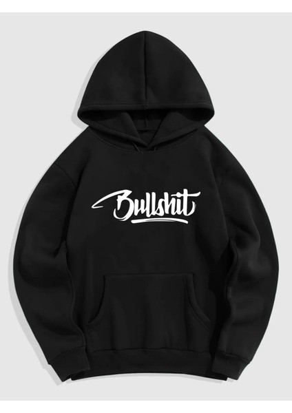 Siyah Ön Bull Shit Baskılı Oversize Sweatshirt