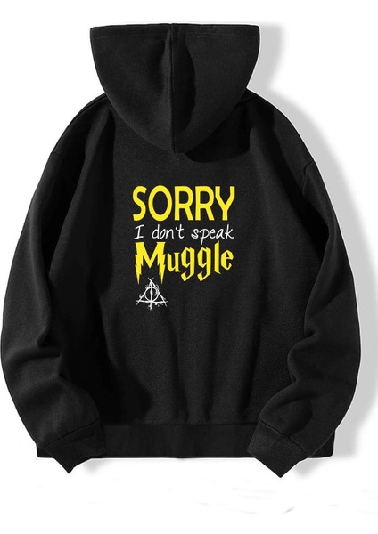 Siyah Arka Sorry Mug Baskılı Oversize Sweatshirt