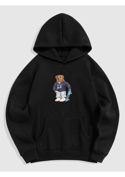 Siyah Ön Eddy Bear Baskılı Oversize Sweatshirt