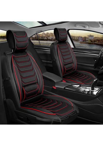 seat Cordoba Uyumlu Lüks Deri Oto Koltuk Kılıfı Ön/arka 5li Set Anka Seri (Siyah-Kırmızı)