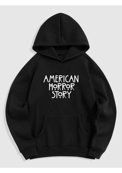 Siyah American Horror Baskılı Oversize Sweatshirt