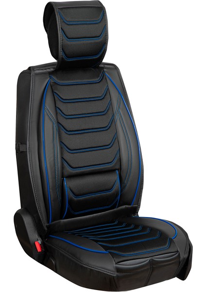 dacia Sandero Stepway Uyumlu Lüks Deri Oto Koltuk Kılıfı Ön/arka 5li Set Anka Seri (Siyah-Mavi)