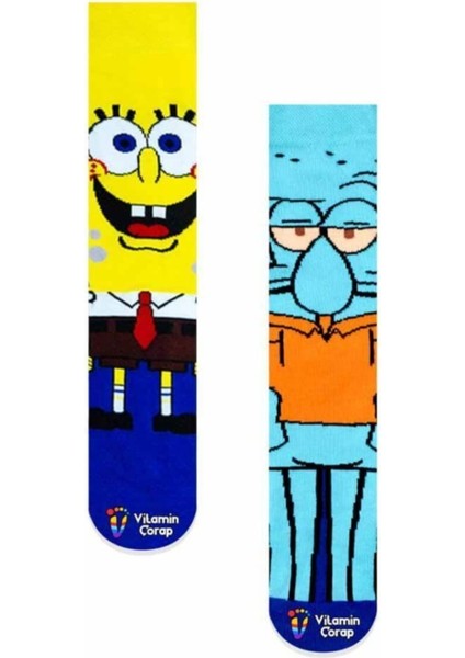 Limmon Store 2'li Sünger Bob Squidward Renkli Çorap Set