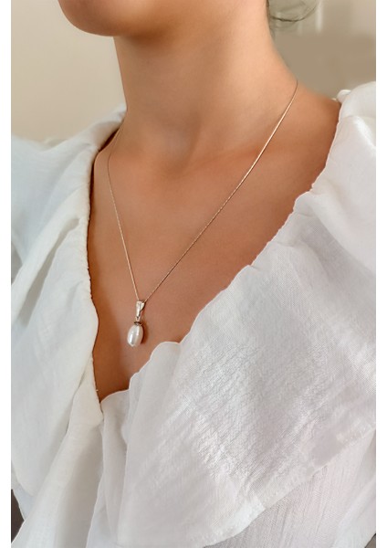xtaki - Gerçek Incili Istiridye Kolye, Dekolte Kolye, Gümüş Inci Kolye Set, Charmlı Sallantılı Kolye , Y kolye