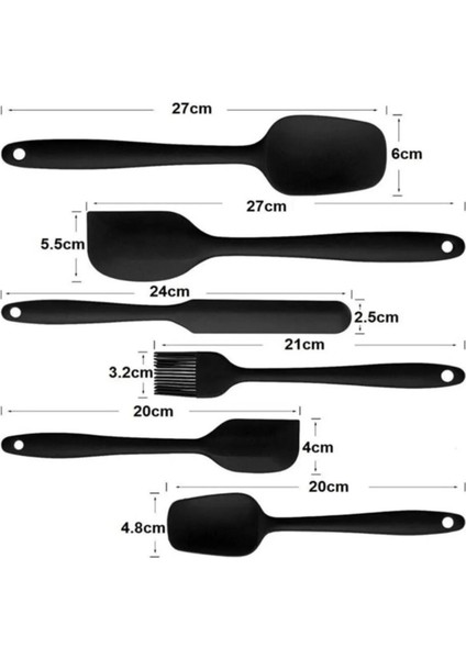 6 Adet Isıya Dayanıklı Yanmaz Yapışmaz Silikon Spatula Seti | 6'lı Silikon Spatula Seti