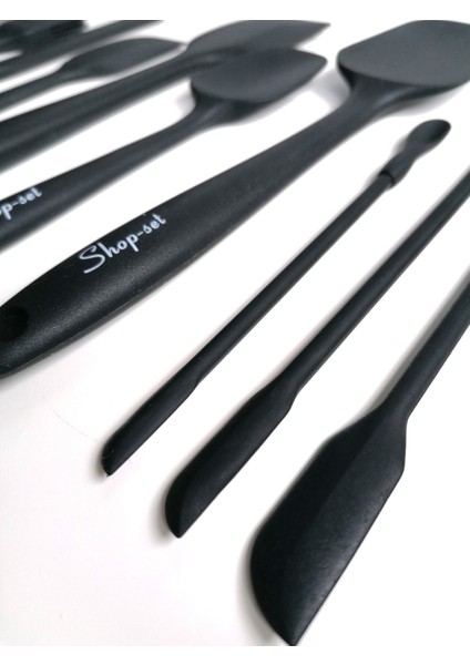 Isıya Dayanıklı Yanmaz Yapışmaz Silikon Spatula Seti 9 Parça - Siyah