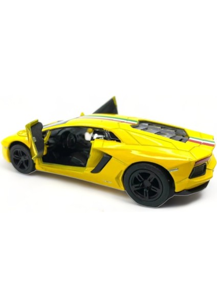 Peda Toy Lamborghini Aventador Şeritli Model Araba 1,36 Ölçek Lisanslı Çek Bırak Araba Sarı