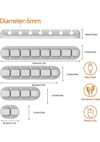 123457 Set Gri Silikon USB Organizatör Kablo Tutucu Kablo Sarıcı Masaüstü Düzenli Yönetim Fare Klavye Kulaklık Tel Organize Için Klipler Tutucu (Yurt Dışından)