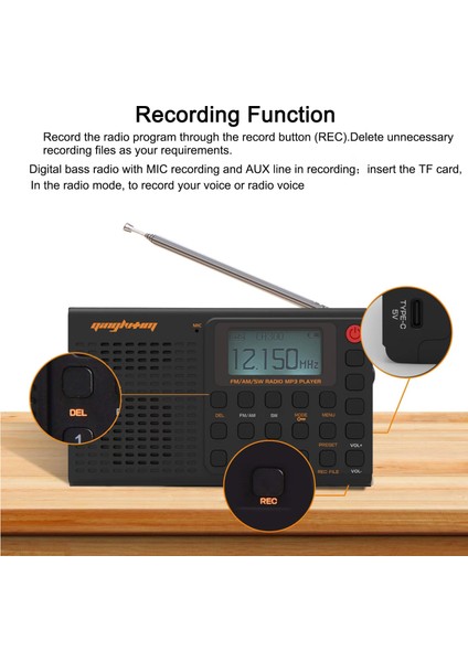 Bluetooth ile Taşınabilir Radyo Fm Am Sw Bt Cep Radyosu USB Mp3 Dijital Rec Kaydedici Desteği Tf Kart Bluetooth Radyo Alıcısı 64-108 Mhz Radyo (Yurt Dışından) indirimleri