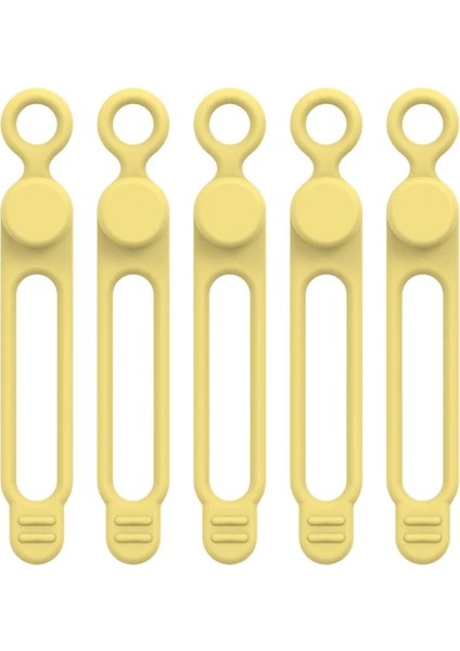 Sarı 5 Parça Kordon Bağları Silikon Kablo Tel Bağları Toka Tasarımı Yeniden Kullanılabilir Yumuşak Kordon Sarar Mutfak Aletleri Kablosu USB Şarj Kablosu (Yurt Dışından)