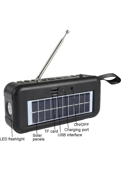 Mavi Güneş Enerjisi Radyo Flaş Işığı Çok Fonksiyonlu Yüksek Hassasiyet USB Tf Aux Fm Bluetooth Hoparlör Şarjı Taşınabilir Radyo Açık (Yurt Dışından)
