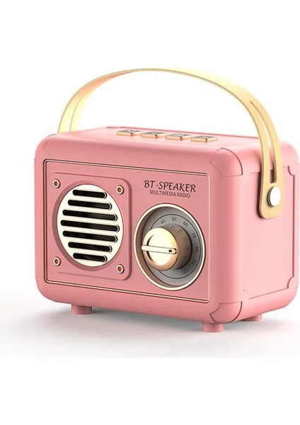 Pembe Retro Fm Radyo Taşınabilir Fm Alıcısı Vintage Bluetooth Hoparlör Subwoofer Tf/usb/kulaklık Oyuncu Şarj Edilebilir Radyolar Hediye Için (Yurt Dışından)