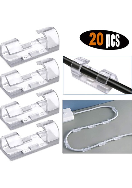 BLACK-20PCS 20 Adet Tel Kablo Yönetimi Organizatör Kordon Klipleri Yönetim Tutucu Masaüstü Iş Istasyonu Veri Telefon Hattı Kablo Sarıcı Kol (Yurt Dışından)