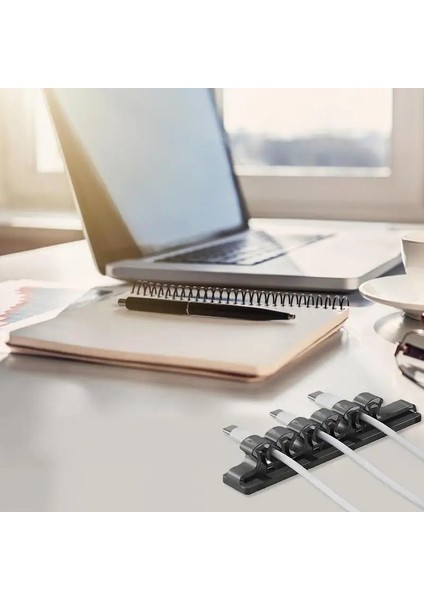 Koyu Gri Masa Kablosu Organizatör Bilgisayar Kablosu Koruyucu Klip Organizatör 5 Delik Tel Tutucu Esnek USB Kablosu Veri Hattı Bobin Sarıcı (Yurt Dışından)