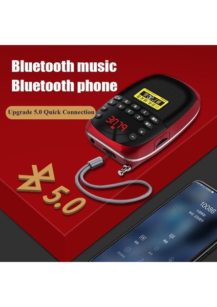 Kırmızı Taşınabilir Fm Radyo Bluetooth Hoparlör Mini Mp3 Müzik Çalar Kaydedici LED Ekran Desteği Handsfree Tf Kart Dahili Kayıt (Yurt Dışından)