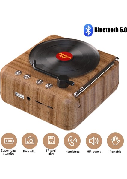 Siyah Taşınabilir Retro Fm Radyo Mini Radyo Alıcısı Bluetooth Hoparlör Vinil Plak Çalar Mıc Desteği Tws Tf Kart/u Disk/aux Oyun (Yurt Dışından)