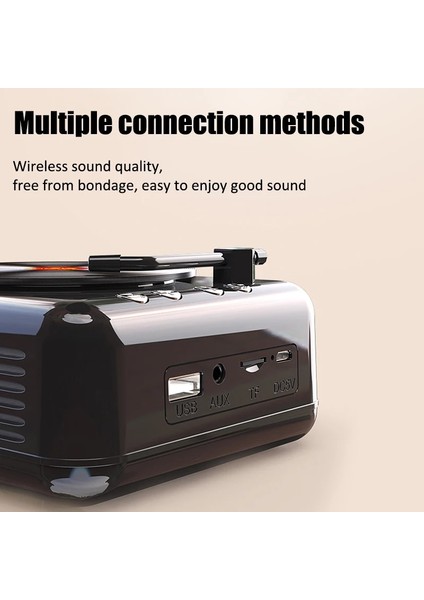 Siyah Taşınabilir Retro Fm Radyo Mini Radyo Alıcısı Bluetooth Hoparlör Vinil Plak Çalar Mıc Desteği Tws Tf Kart/u Disk/aux Oyun (Yurt Dışından)