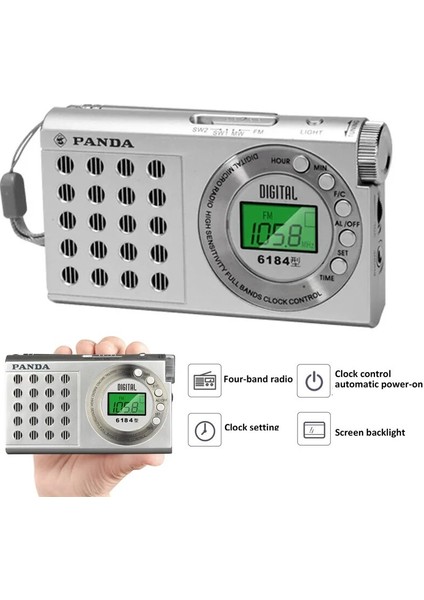 Gümüş Taşınabilir Tam Bant Radyo Fm/mw/sw1/sw2 Alıcısı, LCD Arka Aydınlatmalı Ekran Yüksek Hassasiyetli Radyo Desteği Çalar Saat/kulaklık (Yurt Dışından)
