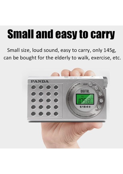 Gümüş Taşınabilir Tam Bant Radyo Fm/mw/sw1/sw2 Alıcısı, LCD Arka Aydınlatmalı Ekran Yüksek Hassasiyetli Radyo Desteği Çalar Saat/kulaklık (Yurt Dışından)