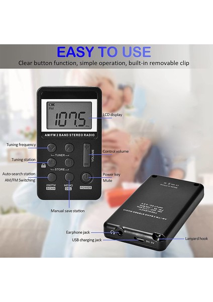 Siyah Taşınabilir Am/fm Radyo LCD Ekran Şarj Edilebilir Stereo Mini Walkman Radyo 3,5 mm Fişli Kulaklıklarla Dsp Dijital Sinyal Kullanın (Yurt Dışından)