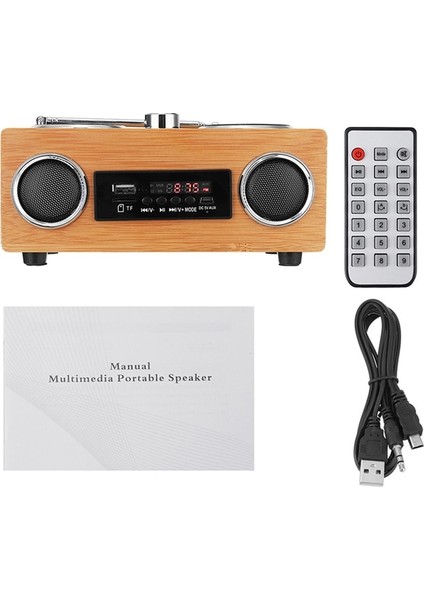 Ahşap Retro Vintage Radyo Süper Bas Fm Radyo Bambu Multimedya Hoparlör Klasik Alıcı USB Mp3 Çalar Uzaktan Kumanda (Yurt Dışından)